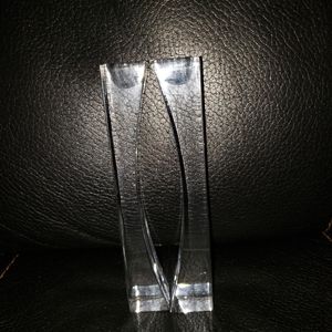 Set of 2 Nambe crystal pillar candle holders